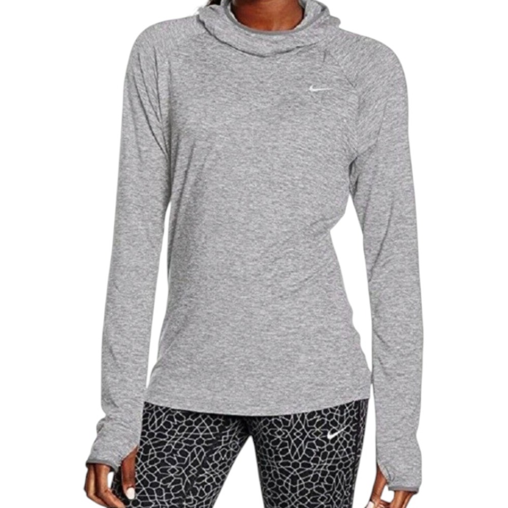 NIKE Dri Fit Heather Gray ELEMENT RUNNING HOODIE Lightweight Cowl Thumbholes XL